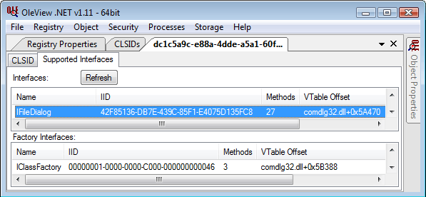 OleView.NET displaying FileOpenDialog's server dll is comdlg32.dll.